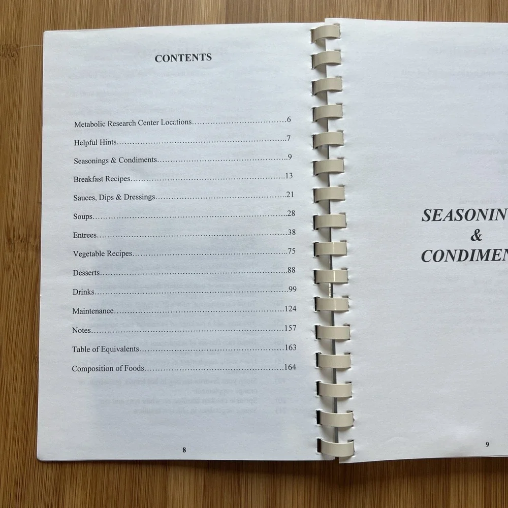 Metabolic Research Center Cookbook Cooking Recipes Collection 1988 Spiral Bound‎